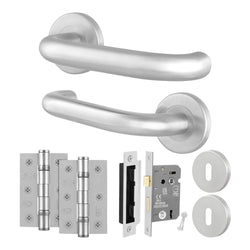 Return to Door Lever on Rose Stainless Steel Door Handle Kit - Medium Duty - 80mm Sashlock - tradefit