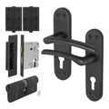Bosa Matt Black Lever on Backplate Door Handle Kit - 80mm Euro Sashlock and Thumbturn Cylinder - Keyed to Differ