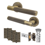 Dumont Antique Brass Lever on Rose Door Handle Kit - Medium Duty FD30/60 - 76mm Latch - tradefit - 1