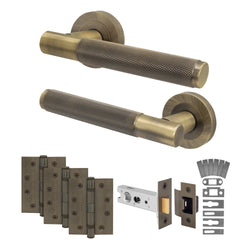 Dumont Antique Brass Lever on Rose Door Handle Kit - Medium Duty FD30/60 - 76mm Latch - tradefit