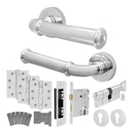 Claro Polished Chrome Lever on Rose Door Handle Kit - Medium Duty FD30/60 - 80mm Euro Sashlock and Thumbturn Cylinder - Keyed Alike - tradefit - 1