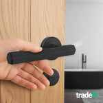 Moreno Matt Black Lever on Rose Door Handle Kit - Medium Duty FD30/60 - 80mm Bathroom Lock - tradefit - 6