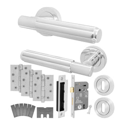 Flores Polished Chrome Lever on Rose Door Handle Kit - Medium Duty FD30/60 - 80mm Sashlock - tradefit