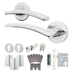 Euroda - Plus Polished Chrome Lever on Rose Fire Door Handle Pack - Euro Lock & Thumbturn Cylinder - FD30/60 - tradefit