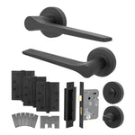 Tapera Matt Black Lever on Rose Door Handle Kit - Medium Duty FD30/60 - 80mm Bathroom Lock - tradefit - 1