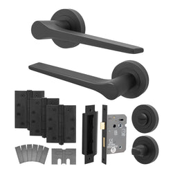 Tapera Matt Black Lever on Rose Door Handle Kit - Medium Duty FD30/60 - 80mm Bathroom Lock - tradefit