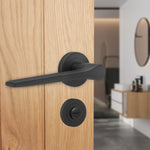 Tapera Matt Black Lever on Rose Door Handle Kit - 64mm Bathroom Lock - tradefit - 6