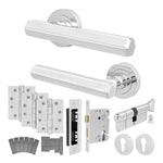 Moreno Polished Chrome Lever on Rose Door Handle Kit - Medium Duty FD30/60 - 80mm Euro Sashlock and Thumbturn Cylinder - Master Keyed - tradefit - 2