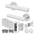 Moreno Polished Chrome Lever on Rose Door Handle Kit - Medium Duty FD30/60 - 80mm Euro Sashlock and Thumbturn Cylinder - Keyed to Differ - tradefit - 1
