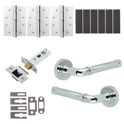 Santana Polished Chrome Lever on Rose Door Handle Kit - Medium Duty FD30/60 - 76mm Latch - tradefit