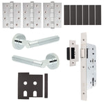 Aurora Polished Chrome Lever on Rose Door Handle Kit - Heavy Duty FD30/60 - DIN Latch - tradefit - 1
