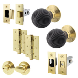 Beehive Reeded Ebony Mortice Door Knob Kit - 76mm Bathroom Deadbolt - tradefit