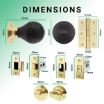 Beehive Reeded Ebony Mortice Door Knob Kit - 76mm Bathroom Deadbolt - tradefit - 3