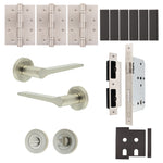 Tapera Satin Nickel Lever on Rose Door Handle Kit - Heavy Duty FD30/60 - DIN Bathroom Lock - tradefit - 1