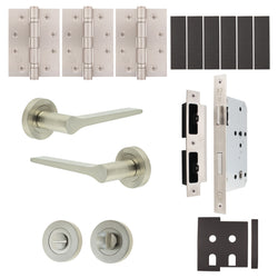Tapera Satin Nickel Lever on Rose Door Handle Kit - Heavy Duty FD30/60 - DIN Bathroom Lock - tradefit