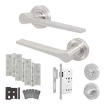 Tapera Satin Nickel Lever on Rose Door Handle Kit - Heavy Duty FD30/60 - DIN Bathroom Lock - tradefit - 1