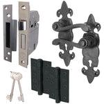 Fleur De Lys Antique Black Cast Iron Lever Door Handle Pack - BS3621 5 Lever Sashlock - tradefit - 1