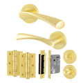 Nola Satin Brass Lever on Rose Door Handle Pack - 80mm Bathroom Lock