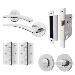 Euroda - Plus Polished Chrome Lever on Rose Door Handle Pack - Bathroom - tradefit