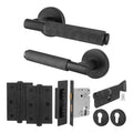 Dinis Matt Black Lever on Rose Door Handle Kit - 80mm Euro Sashlock and Thumbturn Cylinder - Keyed Alike
