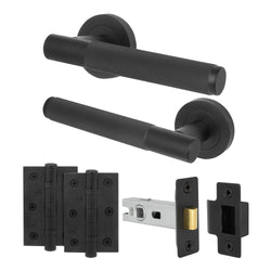 Dumont Matt Black Lever on Rose Door Handle Kit - 64mm Latch - tradefit