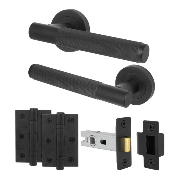Dumont Matt Black Lever on Rose Door Handle Kit - 64mm Latch - tradefit - Featured Image