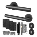 Mitre Matt Black Lever on Rose Door Handle Kit - Medium Duty FD30/60 - 80mm Sashlock