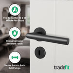 Mitre Matt Black Lever on Rose Door Handle Kit - Medium Duty FD30/60 - 80mm Sashlock - tradefit - 5