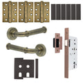 Claro Antique Brass Lever on Rose Door Handle Kit - Heavy Duty FD30/60 - DIN Latch