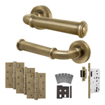 Claro Antique Brass Lever on Rose Door Handle Kit - Heavy Duty FD30/60 - DIN Latch - tradefit - 1