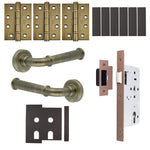 Claro Antique Brass Lever on Rose Door Handle Kit - Heavy Duty FD30/60 - DIN Latch - tradefit - 1