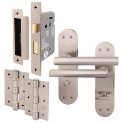 Olbia Satin Nickel Door Handle Pack - 80m Bathroom - tradefit