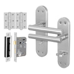 Olbia Satin Nickel Lever on Backplate Door Handle Pack – 64mm Bathroom Lock - tradefit - 1