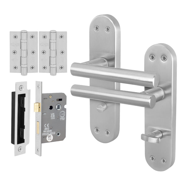 Olbia Satin Nickel Lever on Backplate Door Handle Pack – 64mm Bathroom Lock - tradefit - Featured Image