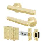 Moreno Satin Brass Lever on Rose Door Handle Kit - 64mm Latch - tradefit - 1