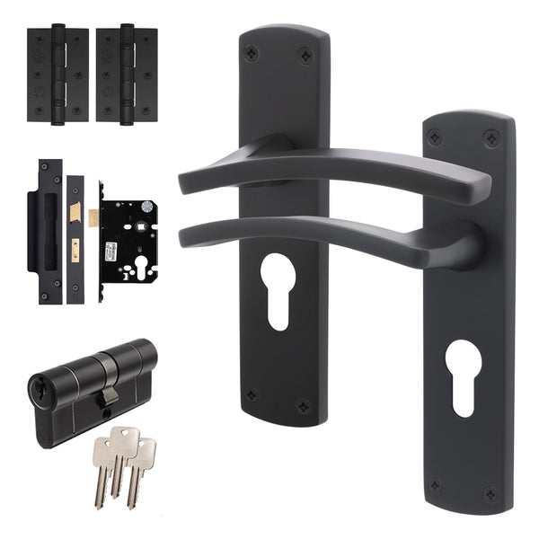 Euroda - Plus Black Door Handle Pack - Euro Lock & Double Cylinder - tradefit - Featured Image