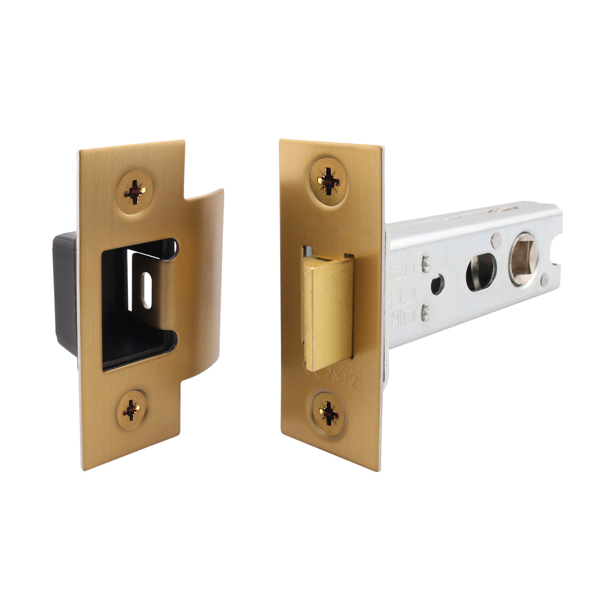 4 inch/102mm Fire Rated Tubular Latch Bolt Through - 57mm Backset - Satin Brass - tradefit