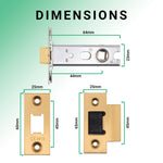 2.5 inch/64mm Fire Rated Tubular Latch Bolt Through - 44mm Backset - Satin Brass - tradefit - 5
