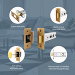 4 inch/102mm Fire Rated Tubular Latch Bolt Through - 57mm Backset - Satin Brass - tradefit - 3
