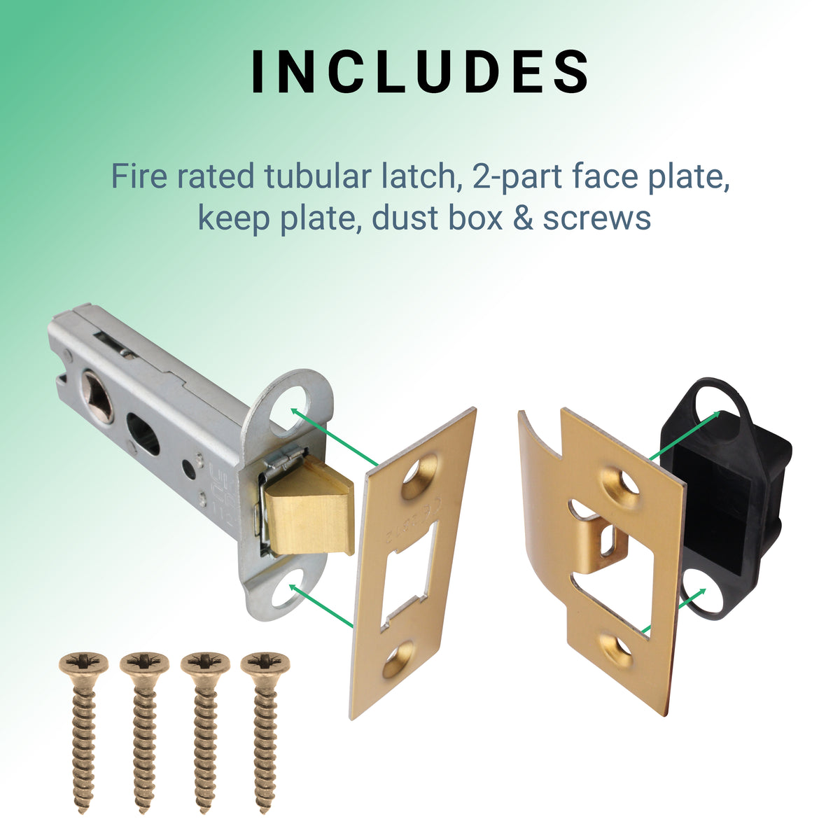 4 inch/102mm Fire Rated Tubular Latch Bolt Through - 57mm Backset - Satin Brass - tradefit
