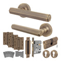Moreno Antique Brass Lever on Rose Door Handle Kit - Medium Duty FD30/60 - 80mm Euro Sashlock and Double Cylinder - Master Keyed