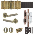 Dumont Antique Brass Lever on Rose Door Handle Kit - Heavy Duty FD30/60 - DIN Euro Sashlock and Double Cylinder - Keyed to Differ