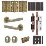 Dumont Antique Brass Lever on Rose Door Handle Kit - Heavy Duty FD30/60 - DIN Euro Sashlock and Double Cylinder - Keyed to Differ - tradefit - 1