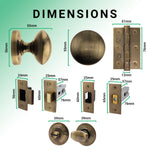 Victorian Antique Brass Mortice Door Knob Kit - 76mm Bathroom Deadbolt & 76mm Hinges - tradefit - 3