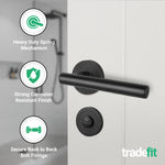 Olbia Matt Black Lever on Rose Door Handle Pack - 64mm Bathroom Lock - tradefit - 5