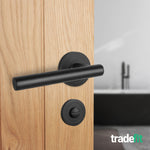 Olbia Matt Black Lever on Rose Door Handle Kit - Medium Duty FD30/60 - 80mm Bathroom Lock - tradefit - 7