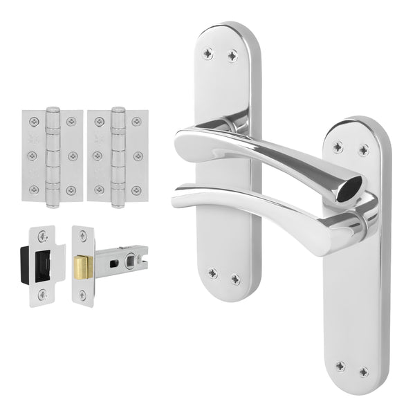Nola Polished Chrome Lever on Backplate Door Handle Pack - 64mm Latch - tradefit - Featured Image