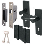 Victorian Scroll Matt Black Lever Door Handle Pack - BS3621 5 Lever Lock - tradefit - 1