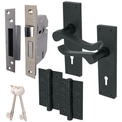 Victorian Scroll Matt Black Lever Door Handle Pack - BS3621 5 Lever Lock - tradefit