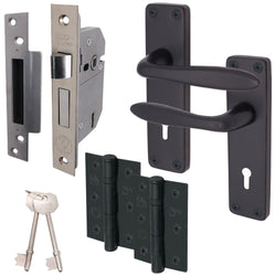 Sassari Matt Black Lever Door Handle Pack - BS3621 5 Lever Lock - tradefit